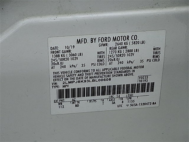 2020 Lincoln Nautilus Reserve AWD w/Co-Pilot Plus Pkg