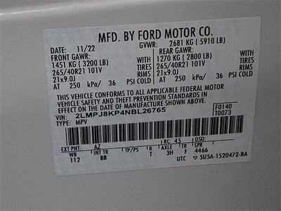 2022 Lincoln Nautilus Reserve AWD w/2.7L, 202a