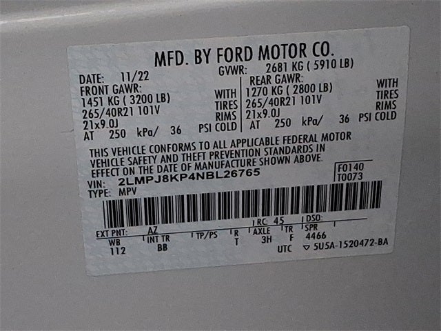 2022 Lincoln Nautilus Reserve AWD w/2.7L, 202a