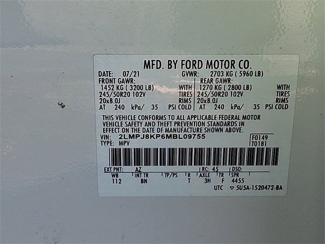 2021 Lincoln Nautilus Reserve AWD w/2.7L, 201a