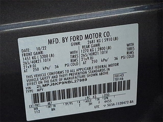 2022 Lincoln Nautilus Reserve AWD w/2.7L, 201a