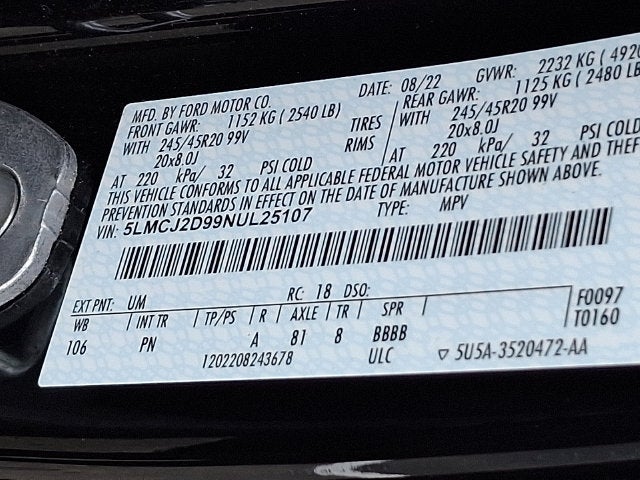 2022 Lincoln Corsair Reserve AWD w/Monochromatic/Elements Pkgs