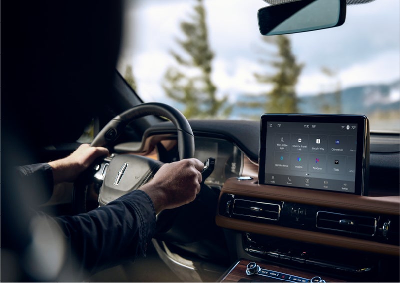 The Lincoln+Alexa app screen is displayed in the center screen of a 2023 Lincoln Aviator® Grand Touring SUV | Biondi Lincoln in Monroeville PA
