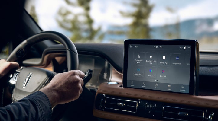 The center touchscreen of a Lincoln Aviator® SUV is shown | Biondi Lincoln in Monroeville PA