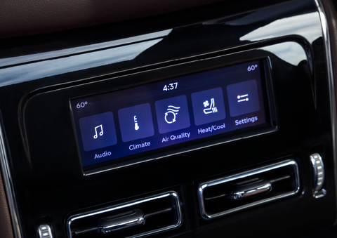 Driver controls like music, temperature, air quality, settings, and heat/cool seats are shown. | Biondi Lincoln in Monroeville PA