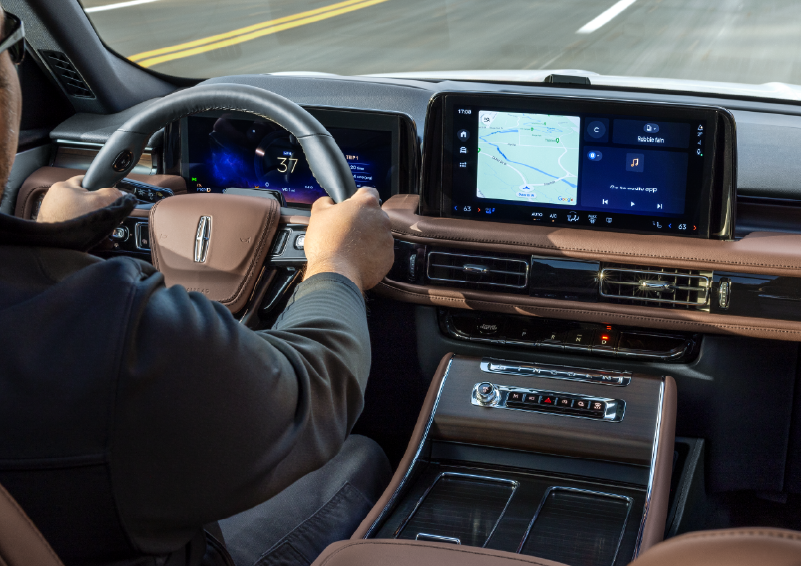 A person is driving a 2025 Lincoln Aviator® SUV from inside the cabin. | Biondi Lincoln in Monroeville PA
