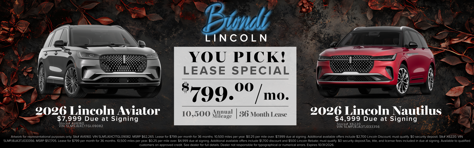 You Pick! Aviator or Nautilus Lease$799/mo.